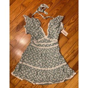 Jade and White Floral Mini Swing Dress